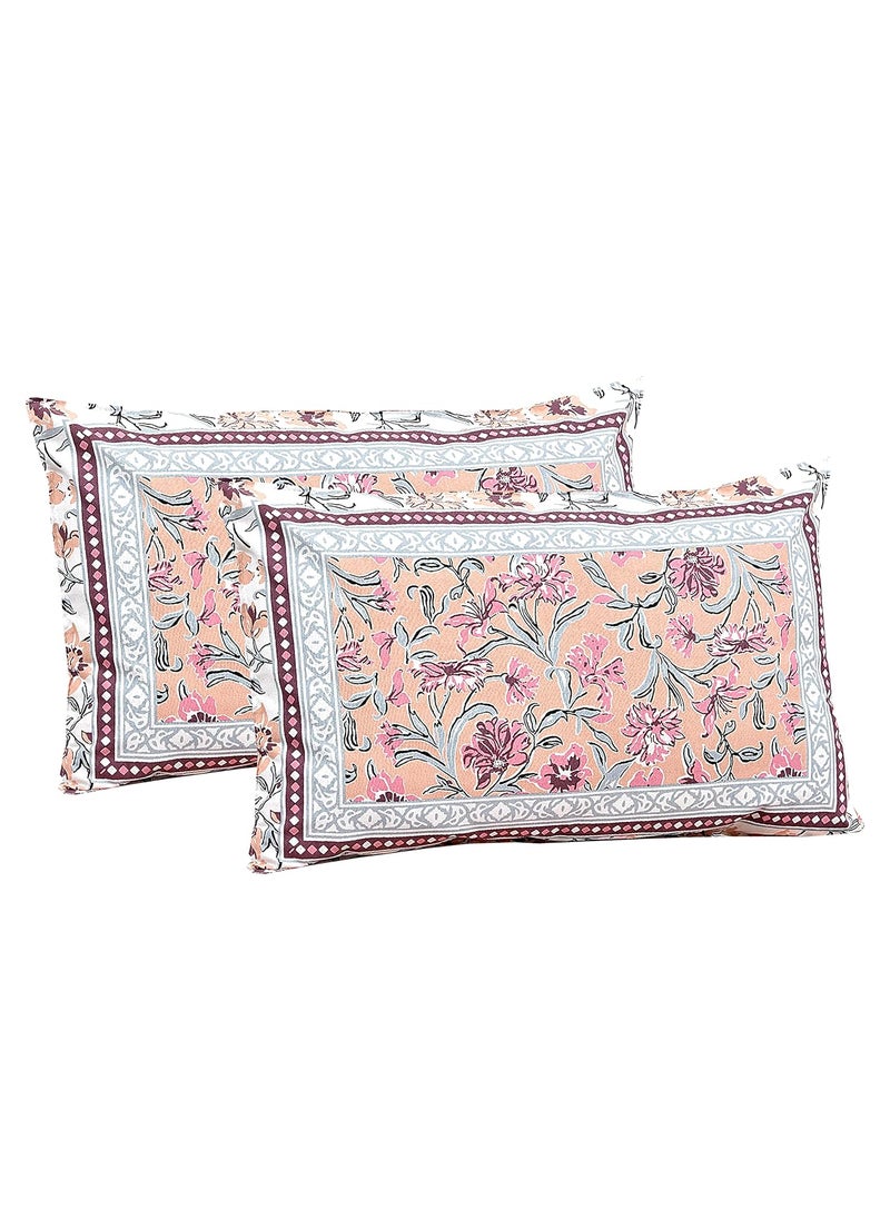 Urban Jaipur 100 Cotton King Size Bedsheet for Double Bed 90 x 108 Inches 210 TC Bed Sheet for Double Bed with 2 Pillow Covers Jaipuri Bedsheet Floral Print Pink