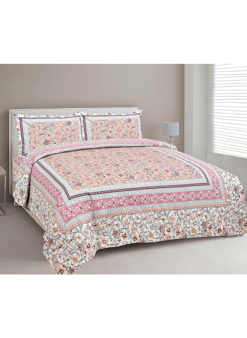 Urban Jaipur 100 Cotton King Size Bedsheet for Double Bed 90 x 108 Inches 210 TC Bed Sheet for Double Bed with 2 Pillow Covers Jaipuri Bedsheet Floral Print Pink