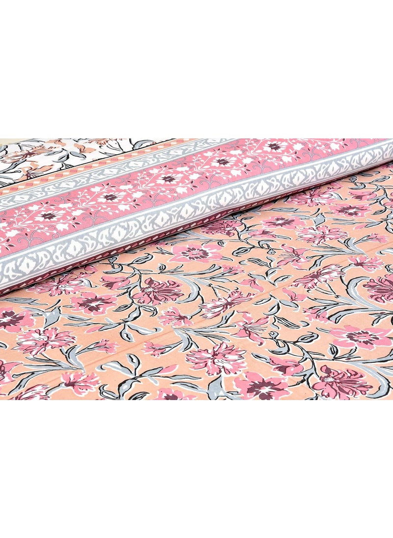 Urban Jaipur 100 Cotton King Size Bedsheet for Double Bed 90 x 108 Inches 210 TC Bed Sheet for Double Bed with 2 Pillow Covers Jaipuri Bedsheet Floral Print Pink