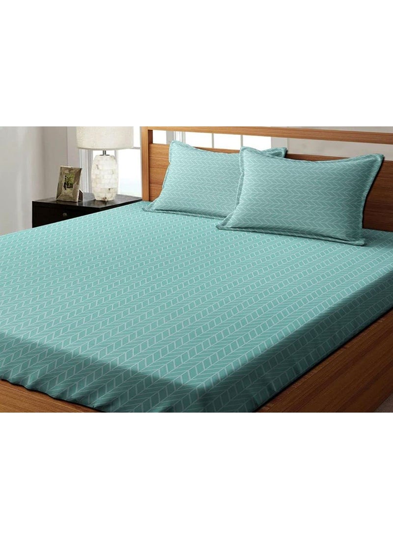 PRINDA Glace Cotton Elastic Fitted Double Bed sheetSize 78x72 Inch with 2 Pillow Covers Green