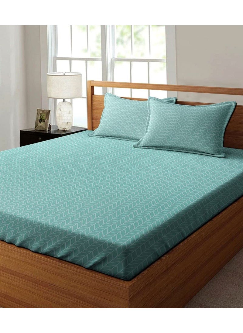PRINDA Glace Cotton Elastic Fitted Double Bed sheetSize 78x72 Inch with 2 Pillow Covers Green