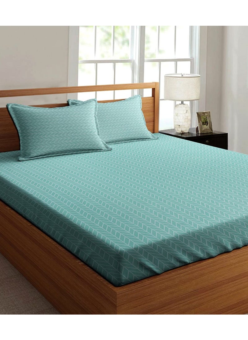 PRINDA Glace Cotton Elastic Fitted Double Bed sheetSize 78x72 Inch with 2 Pillow Covers Green