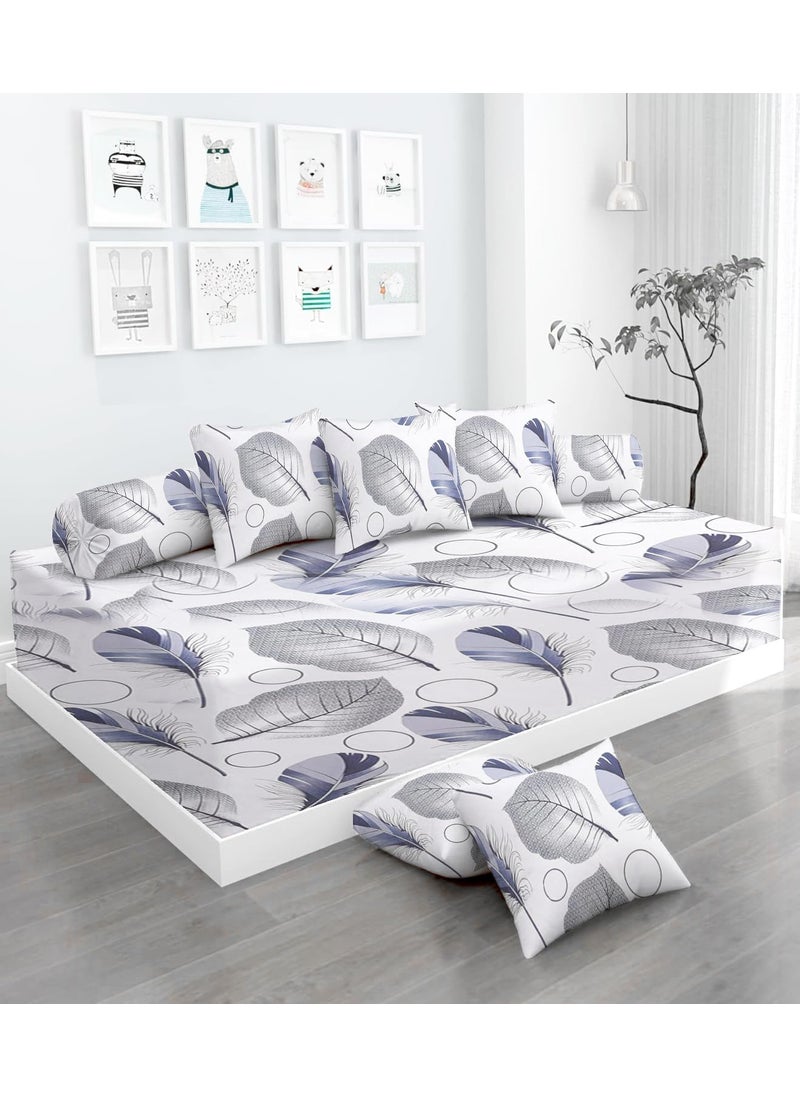 STARNSTYLE 180 TC Diwan Set Polycotton 8 Pcs Deewan Printed Bedsheet Sets for Living Room Hall 1Bed Sheet 60x90 Inch 2Bolster Cover 16x32 Inch 5Cushion Cover 16x16 Inch White