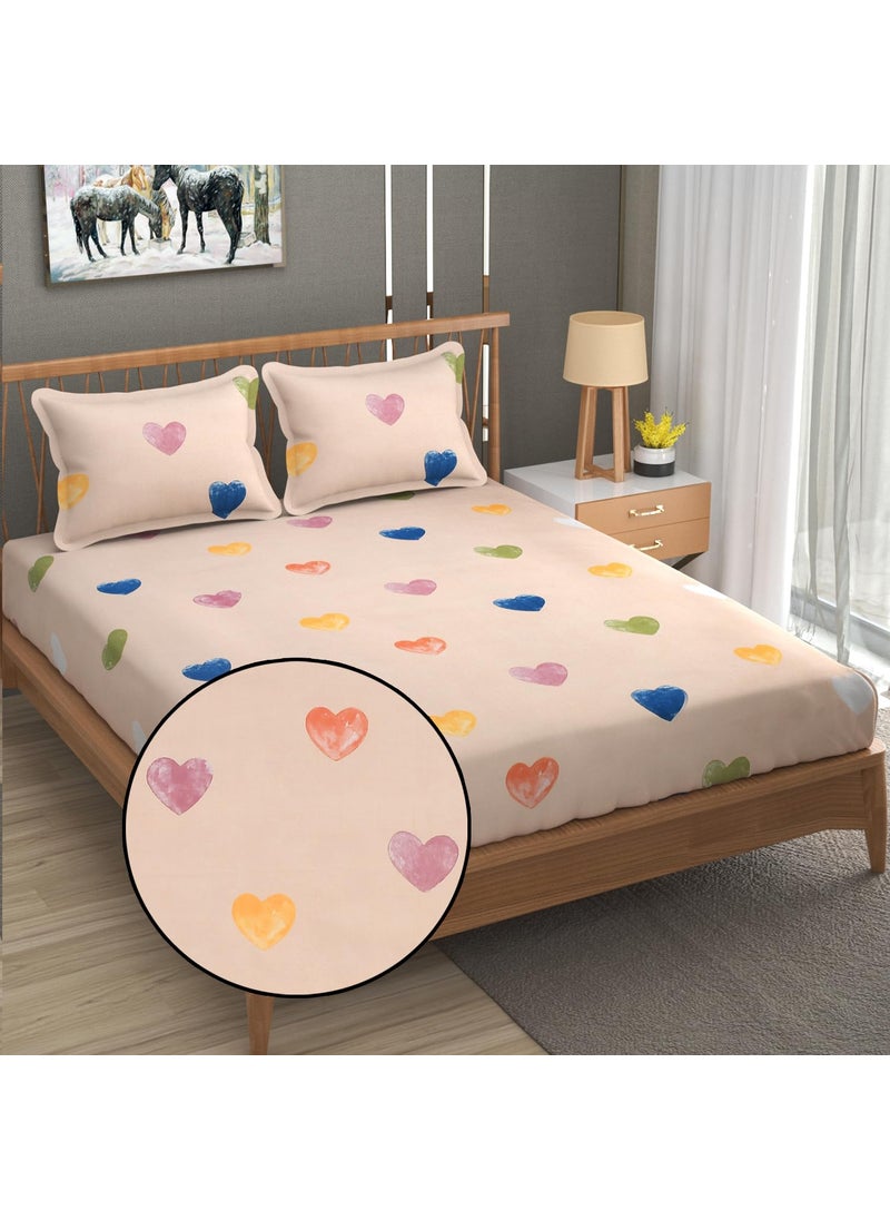 FRESH FROM LOOM Floral Print 240 TC King Size Bedsheet Set Microfiber Anti Fade Includes 2 Pillow Covers Size 90 x 95 Inch HeartBrown