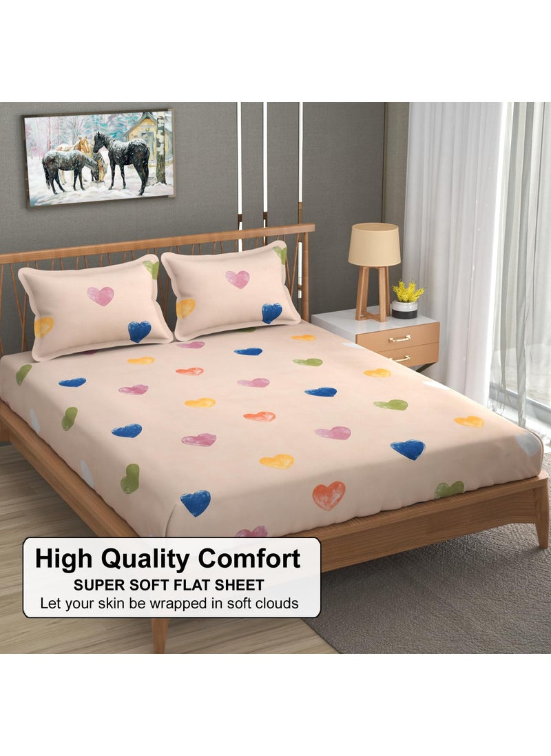 FRESH FROM LOOM Floral Print 240 TC King Size Bedsheet Set Microfiber Anti Fade Includes 2 Pillow Covers Size 90 x 95 Inch HeartBrown