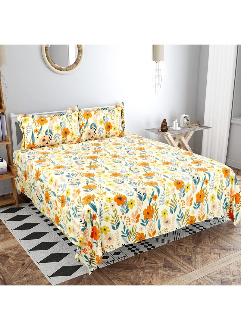 VAS COLLECTIONS Kingston Collection 1 King Size Bedsheet with 2 King Size Pillow Covers Luxury Soft Sheets Breathable Shrinkage 3pcs Set 108x108 inches or 274x274 cmWhite Multicolour