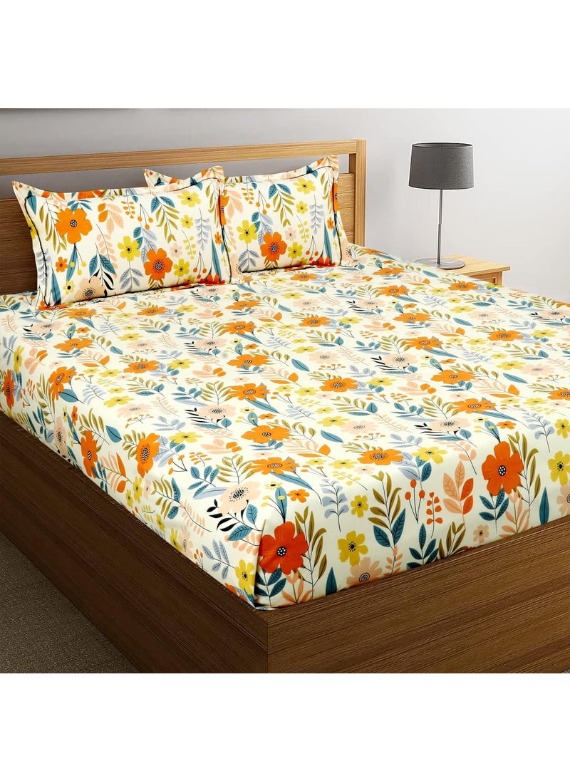 VAS COLLECTIONS Kingston Collection 1 King Size Bedsheet with 2 King Size Pillow Covers Luxury Soft Sheets Breathable Shrinkage 3pcs Set 108x108 inches or 274x274 cmWhite Multicolour