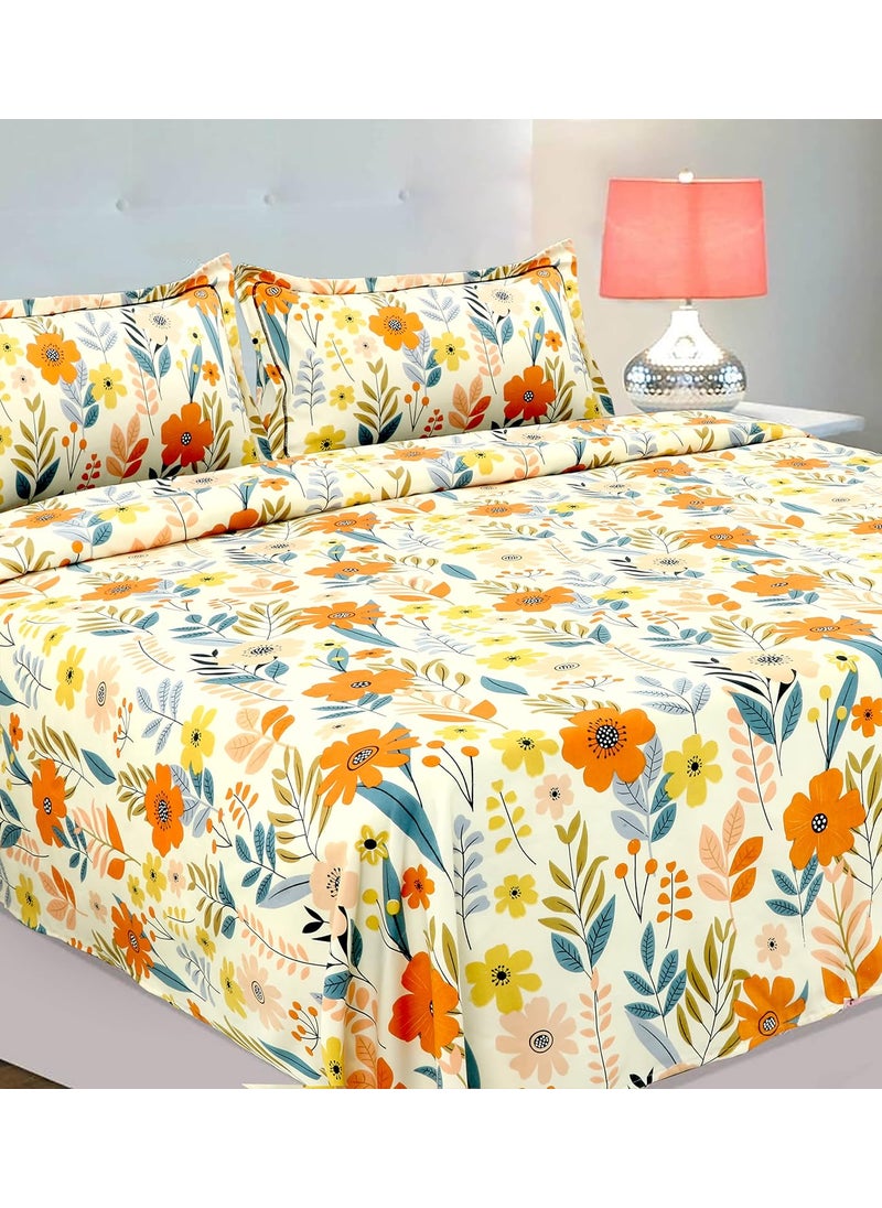 VAS COLLECTIONS Kingston Collection 1 King Size Bedsheet with 2 King Size Pillow Covers Luxury Soft Sheets Breathable Shrinkage 3pcs Set 108x108 inches or 274x274 cmWhite Multicolour