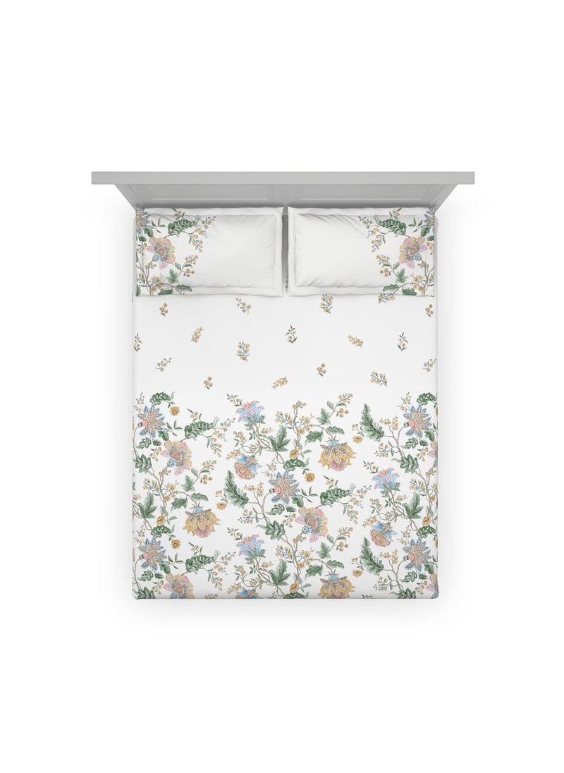 Ddecor Bedsheet Set Jacobean Garden Collection 100 Cotton Bedsheet for Double Bed Floral 145 TC King Bedsheet with 2 Pillow Covers White