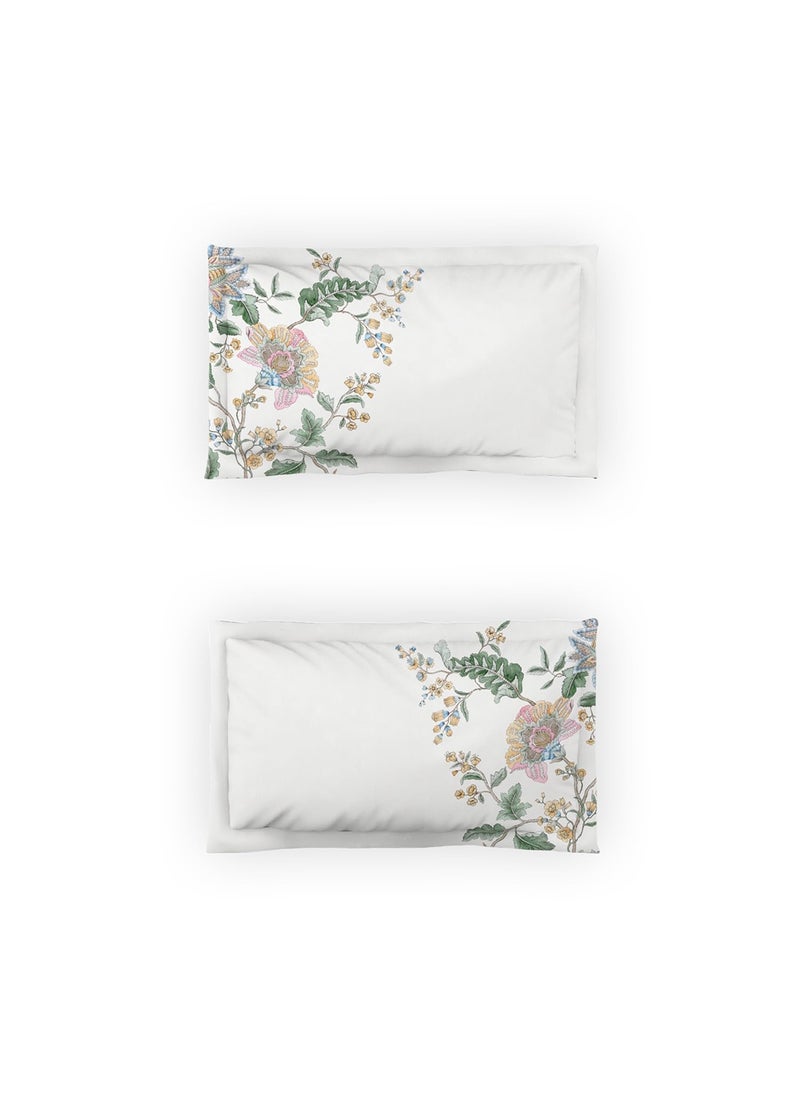 Ddecor Bedsheet Set Jacobean Garden Collection 100 Cotton Bedsheet for Double Bed Floral 145 TC King Bedsheet with 2 Pillow Covers White