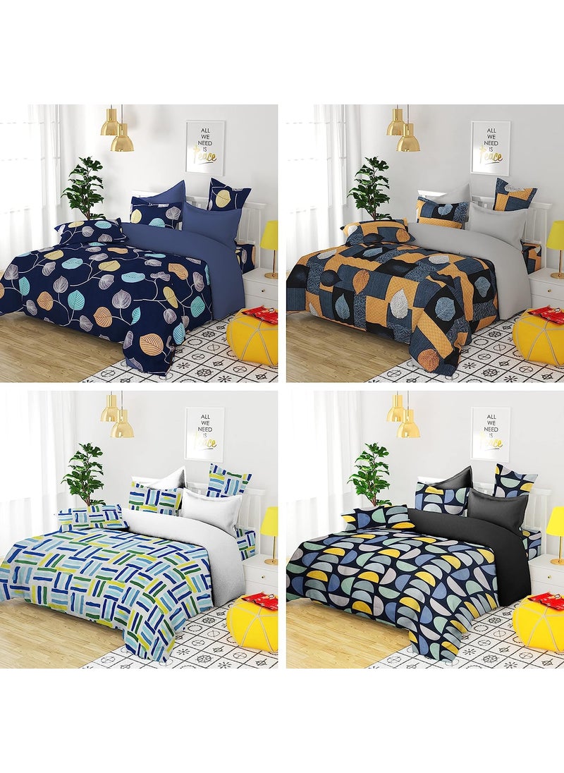 VAS COLLECTIONS 200 GSM Glace Cotton Combo Pack of 4 Single Bedsheets with 4 Pillow CoversSize228X152Pillow Size18X28 inches Yellow Grey Blue Brown