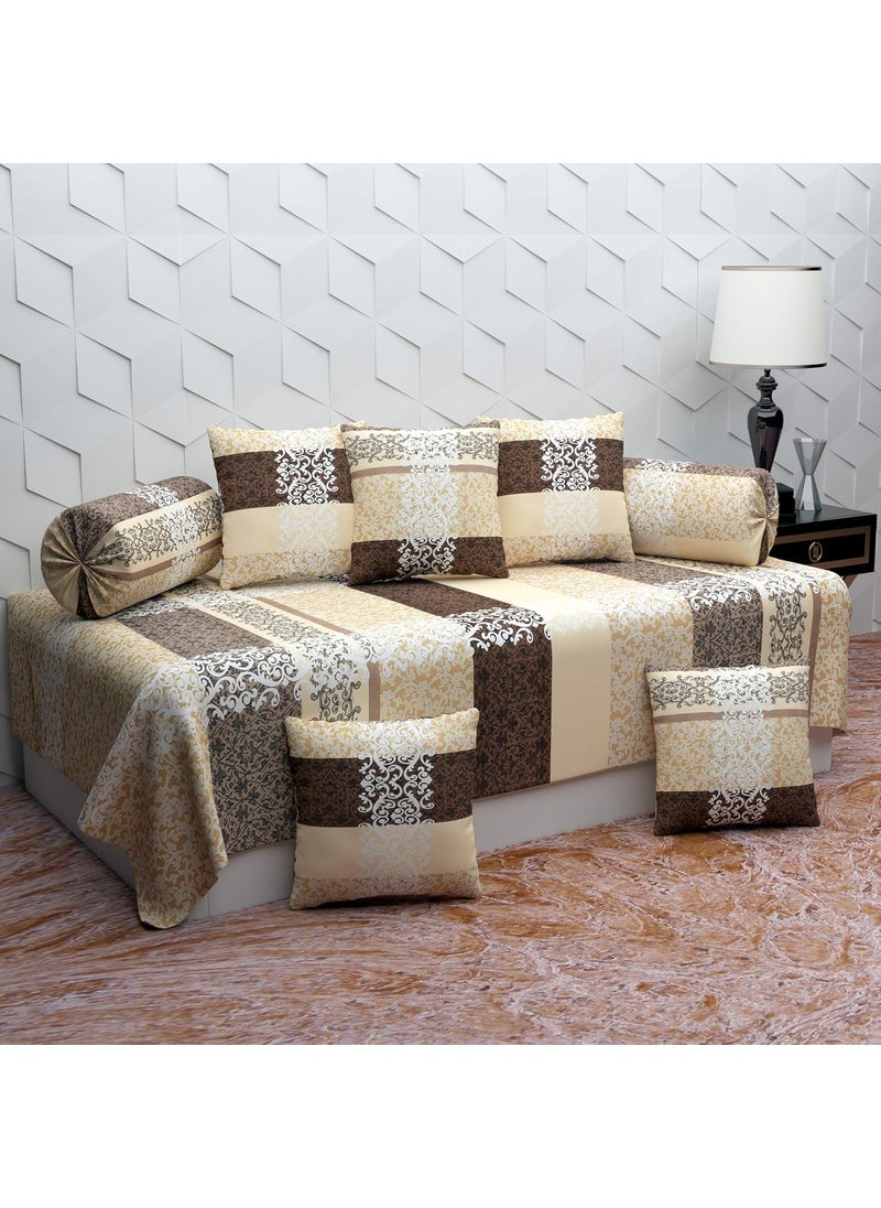 BELVOSTUM Diwan Set Diwan Bedsheet Set of 8 Pieces Diwan Set with 1 Single Bedsheet 2 Bolster Cover 5 Cushion Covers 100 Microfiber Diwan Set for Living Room Dining Hall