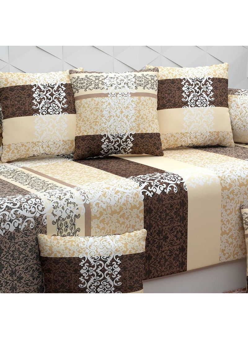 BELVOSTUM Diwan Set Diwan Bedsheet Set of 8 Pieces Diwan Set with 1 Single Bedsheet 2 Bolster Cover 5 Cushion Covers 100 Microfiber Diwan Set for Living Room Dining Hall
