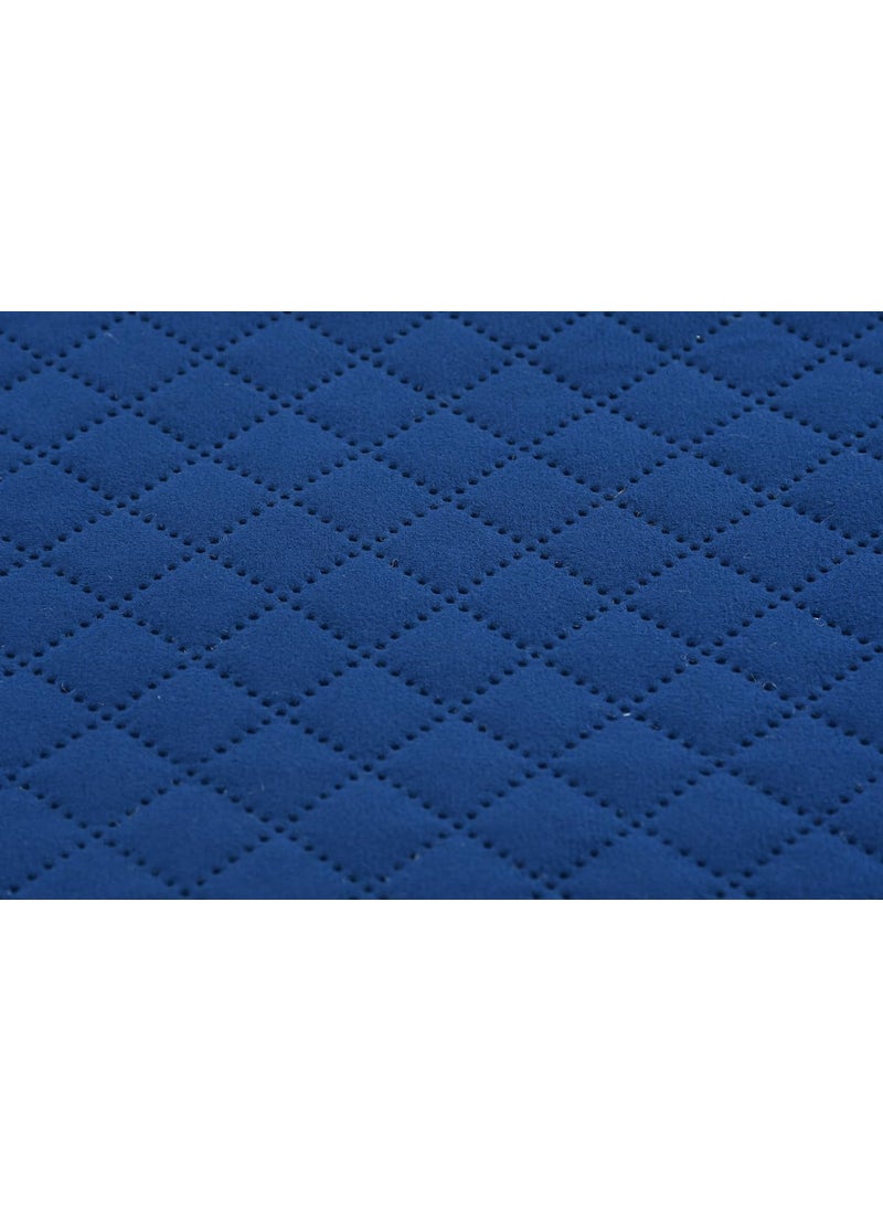 YUKU Glace Cotton White Double Bedsheet with 2 Pillow Covers 200TC Solid Quilted Velvet Bed Runner Scarf with Matching Cushion Covers for BedroomsHotel RoomsGuest Rooms Navy Blue