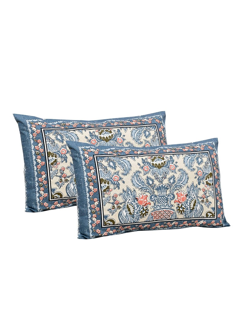 Urban Jaipur 100 Cotton Queen Size Bedsheet for Double Bed 90 x 108 Inches 210 TC Bed Sheet Double Bed Cotton Floral Print Grey Blue