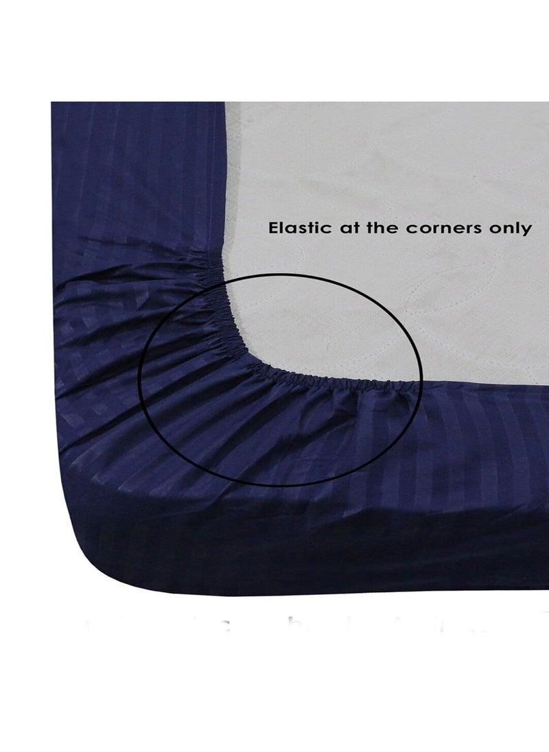 STARNSTYLE Microfiber Premium Elastic Fitted Striped Bedsheet with 2 Pillow Covers 78 x 72 King Size Navy Blue