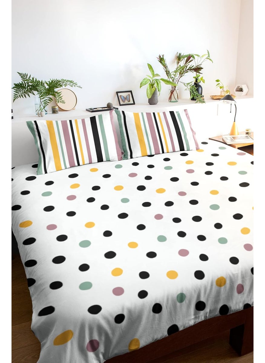 LORETO A QUALITY LINEN BRAND 100 Cotton Bedsheet for Double Bed 1 Double Bedsheet with 2 Pillow Covers 144 TC Queen Size Double Bedsheet Cotton Floral Lemon Drops with Black Polka Dots
