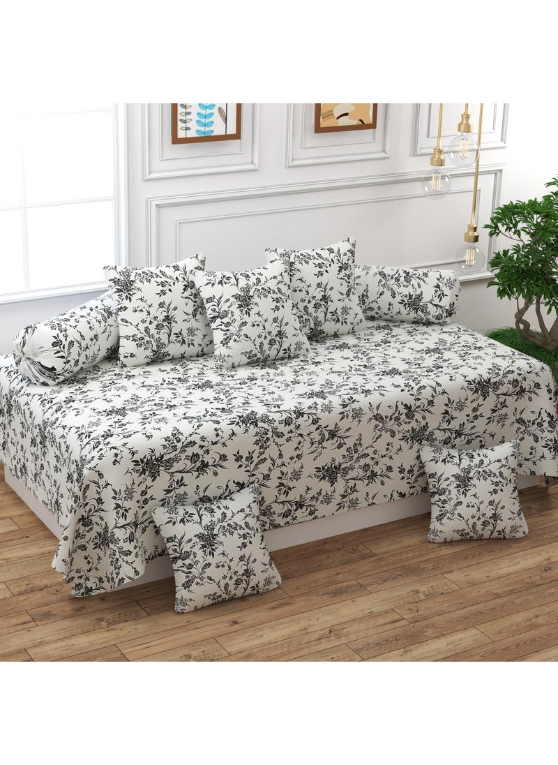 BELVOSTUM Diwan Set Diwan Bedsheet Set of 8 Pieces Diwan Set with 1 Single Bedsheet 2 Bolster Cover 5 Cushion Covers 100 Microfiber Diwan Set for Living Room Dining Hall