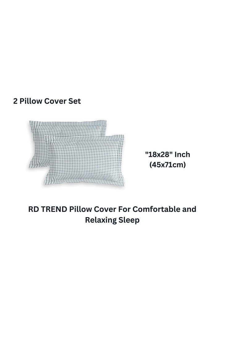 RD TREND Presents Luxurious Glace Cotton Super Soft 210 TC 360 Elastic Fitted Bedsheet King Size 78X72X8 Inch with 2 Pillow Covers Color Color Grey Pattern Check