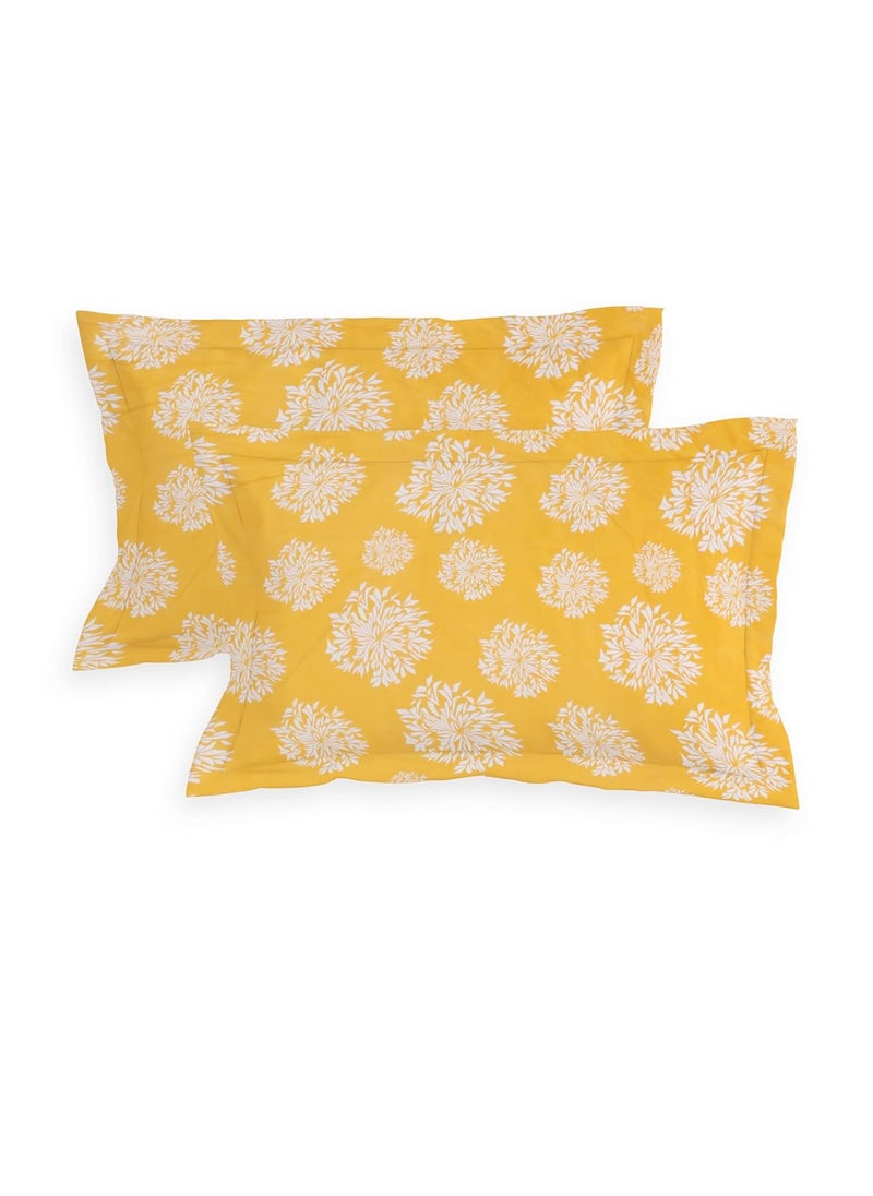 SHOMES Elastic Fitted Bedsheets with 2 King Size Pillow Covers Double Bed with All Around Elastic Size 72 x 78 x 8 Inches Yellow