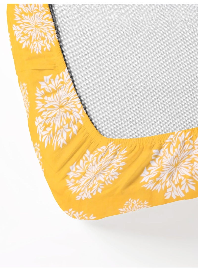 SHOMES Elastic Fitted Bedsheets with 2 King Size Pillow Covers Double Bed with All Around Elastic Size 72 x 78 x 8 Inches Yellow