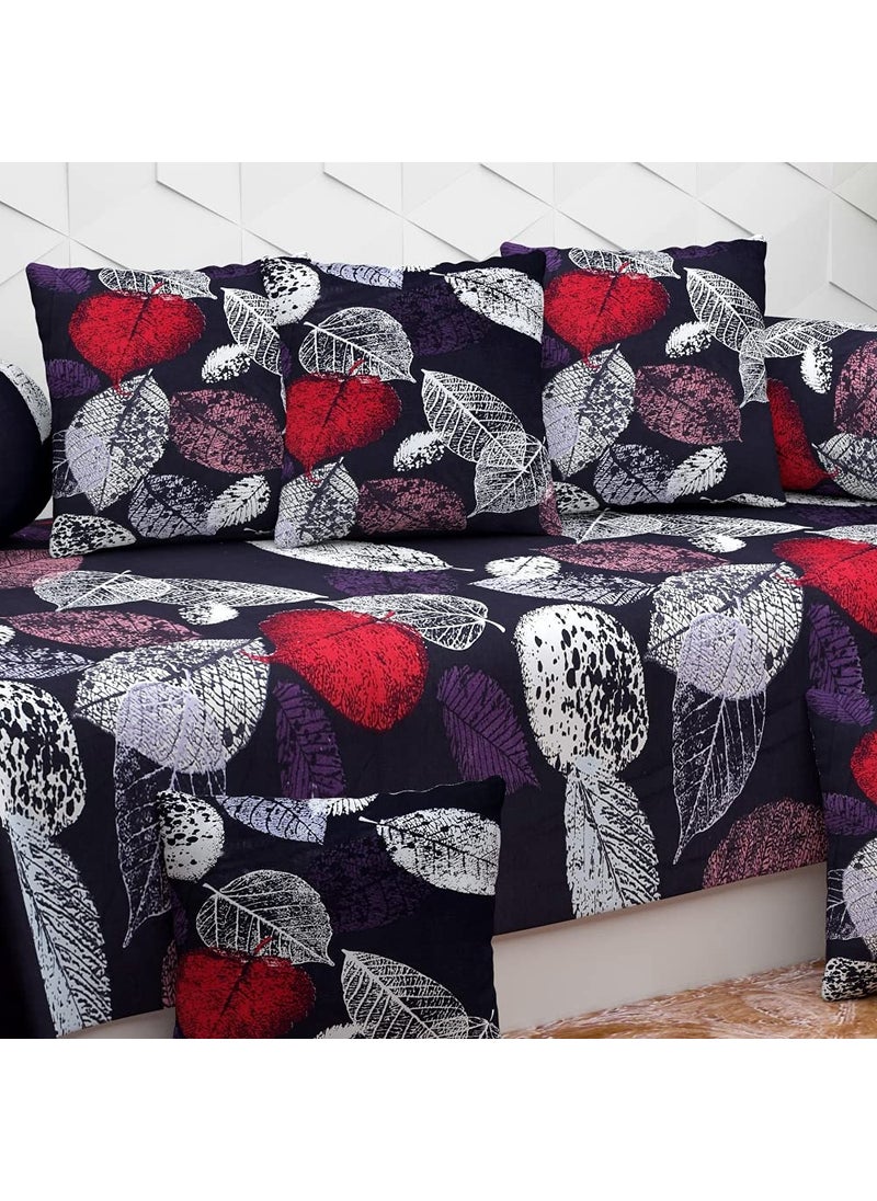 BELVOSTUM Diwan set Diwan Bedsheet Set of 8 Pieces Diwan set With 1 Single Bedsheet 2 Bolster Cover 5 Cushion Covers 100 Microfiber Diwan Set For Living Room Dining Hall