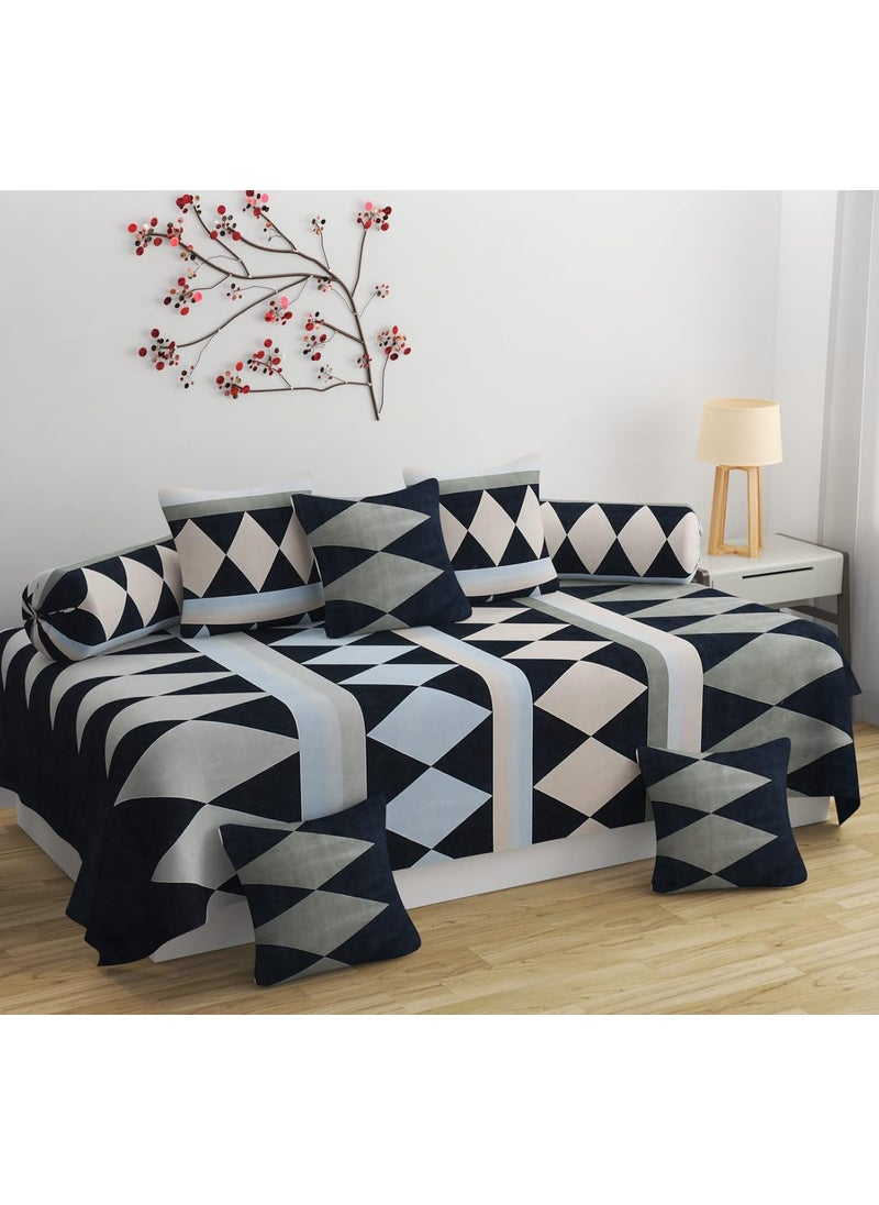 BELVOSTUM Diwan Set Diwan Bedsheet Set of 8 Pieces Diwan Set with 1 Single Bedsheet 2 Bolster Cover 5 Cushion Covers 100 Microfiber Diwan Set for Living Room Dining Hall