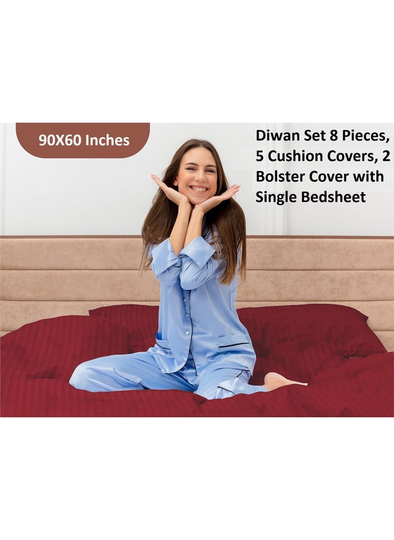 BELVOSTUM Diwan set Diwan Bedsheet Set of 8 Pieces Diwan set With 1 Single Bedsheet 2 Bolster Cover 5 Cushion Covers 100 Microfiber Diwan Set For Living Room Dining Hall
