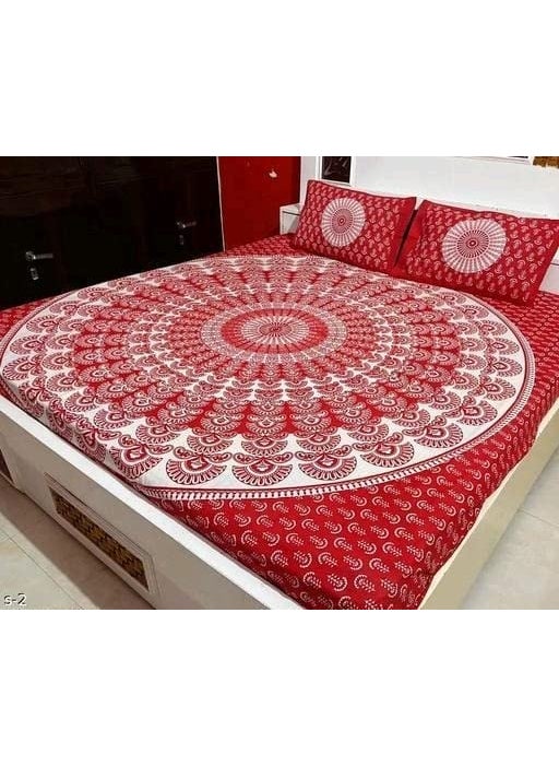 JAIPUR PRINTS 100 Cotton Sanganeri Rajasthani Jaipuri Traditional bedsheet for Double Bed Cotton King Size Bedsheet with 2 Pillow Covers DRed