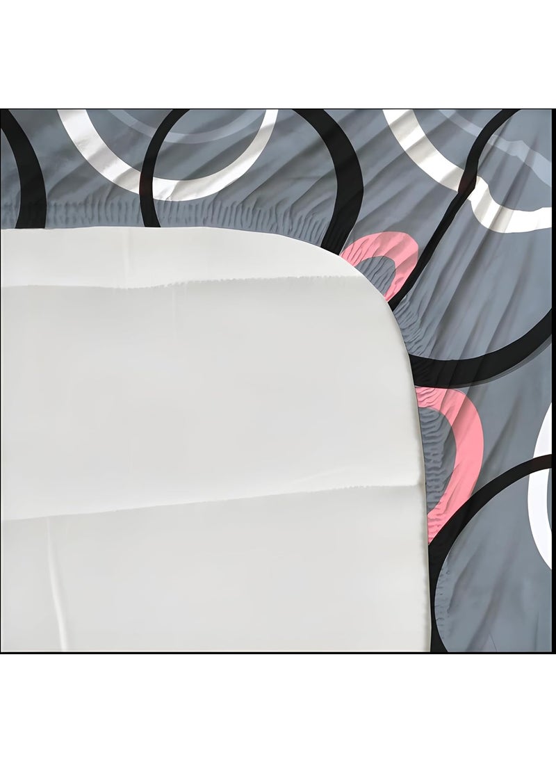 RAREBIRD 100 King Size Glace Cotton Feel 210 Tc All Over Elastic Fitted Size 72x78x8 inch Double Bedsheet with 2 Pillow Covers_ Grey Ring