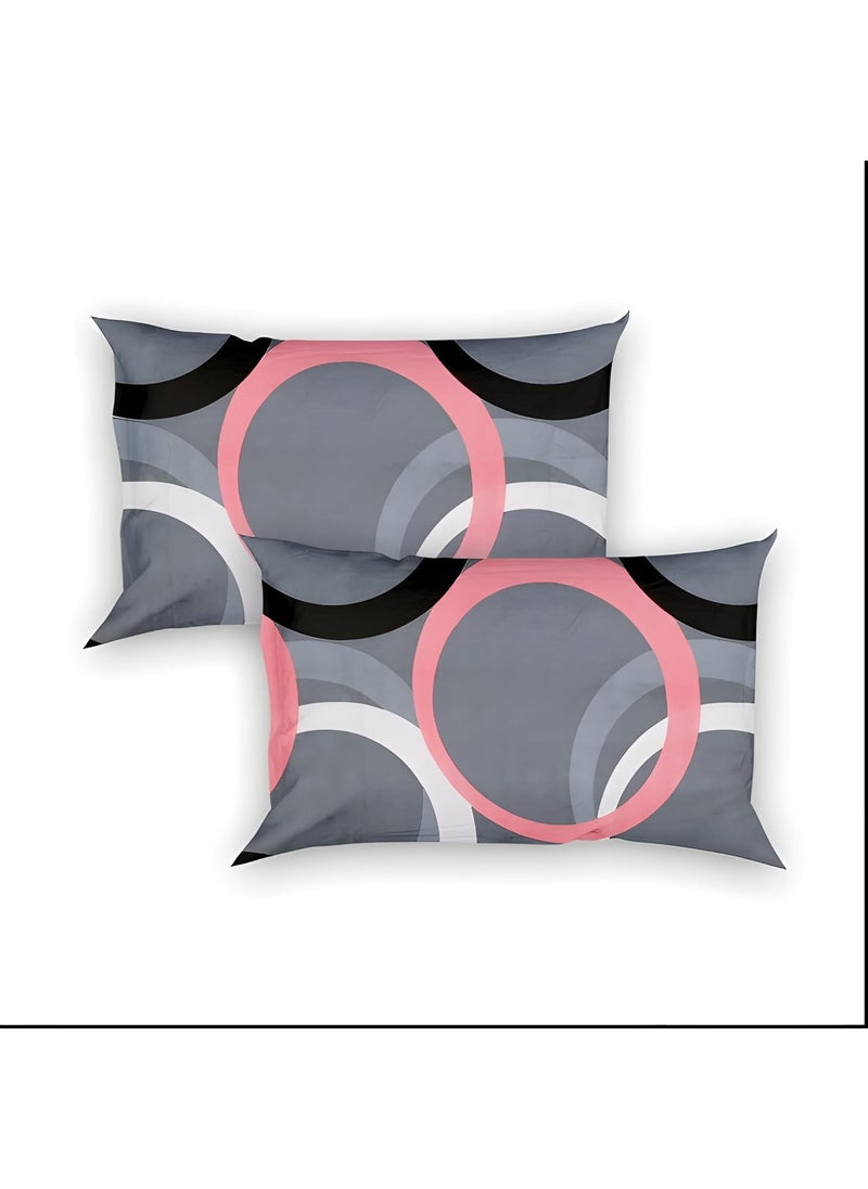 RAREBIRD 100 King Size Glace Cotton Feel 210 Tc All Over Elastic Fitted Size 72x78x8 inch Double Bedsheet with 2 Pillow Covers_ Grey Ring