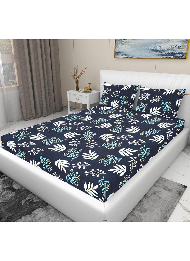 RD TREND Presents Bedsheet for Double Bed 210 TC Size 90100 Inchs 228254 CMPolycotton Double Bed bedsheet with 2 Pillow Covers1828 Inchs ColorDark Blue Pattern Floral