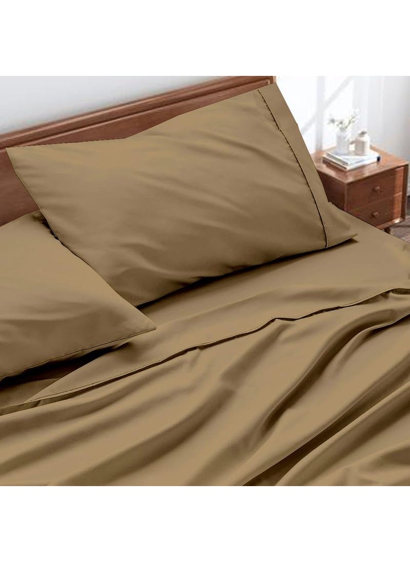 Bhoomi Impex 186 TC Bedsheet for Double Bed Brushed Microfiber Bedding Flat Bedsheets Include Pillowcase Soft Microfiber Breathable Wrinkle Fade Resistant Cooling Sheets Baige_Double