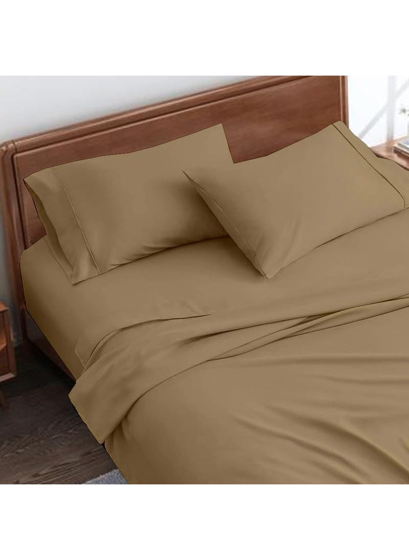 Bhoomi Impex 186 TC Bedsheet for Double Bed Brushed Microfiber Bedding Flat Bedsheets Include Pillowcase Soft Microfiber Breathable Wrinkle Fade Resistant Cooling Sheets Baige_Double