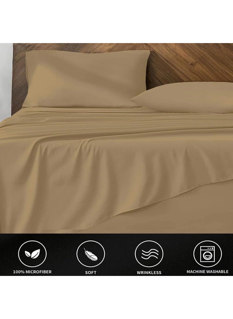 Bhoomi Impex 186 TC Bedsheet for Double Bed Brushed Microfiber Bedding Flat Bedsheets Include Pillowcase Soft Microfiber Breathable Wrinkle Fade Resistant Cooling Sheets Baige_Double