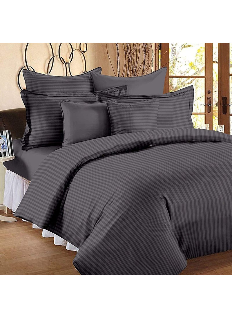Castiqa Satin Fabric 210TC Striped Pattern King Size Double Bed Bedsheet with 2 Pillow Covers for HomeHotelsDining Room Grey