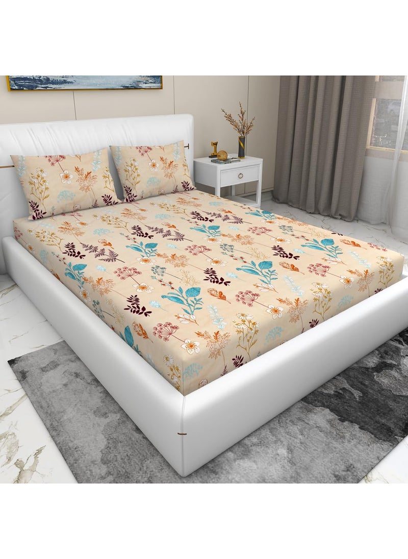 RD TREND Presents Bedsheet for Double Bed 210 TC Size 90100 Inchs 228254 CMPolycotton Double Bed bedsheet with 2 Pillow Covers1828 Inchs ColorCream Gold Pattern Floral