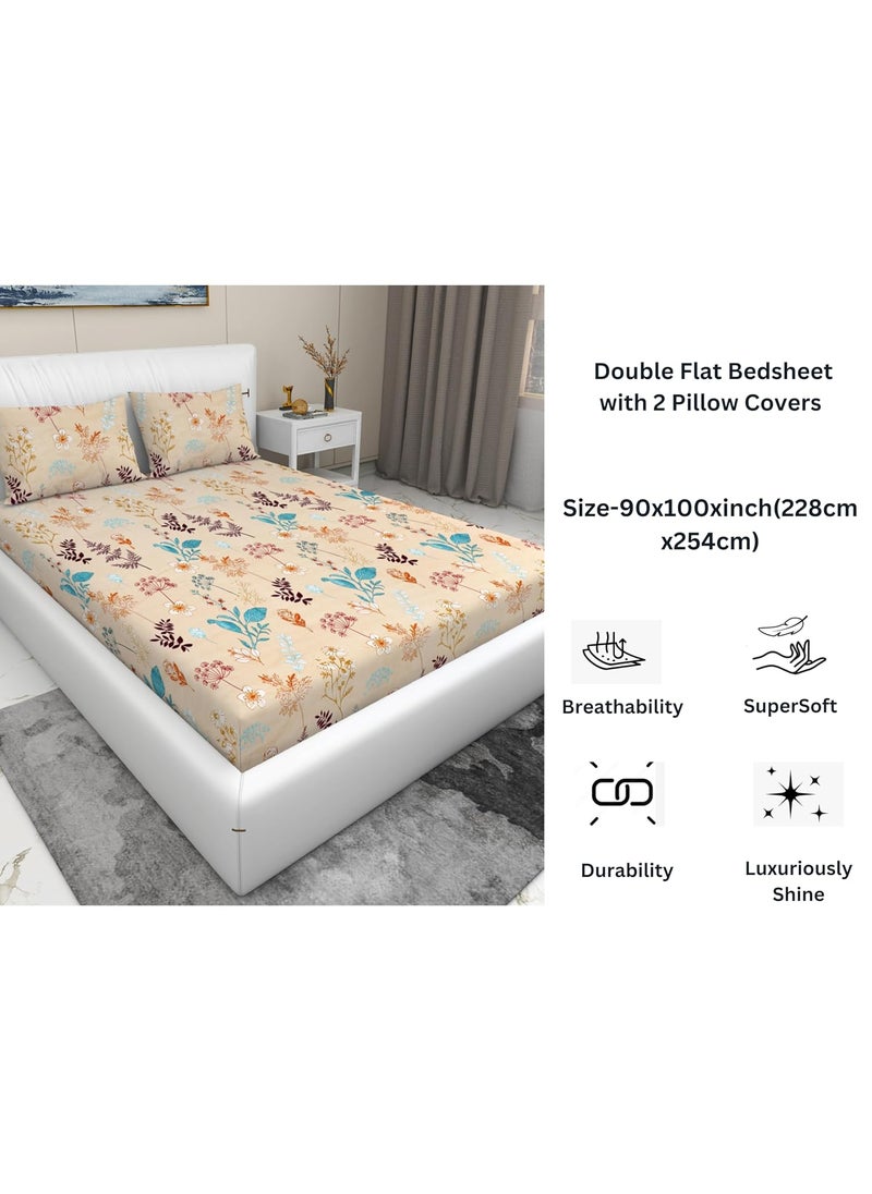 RD TREND Presents Bedsheet for Double Bed 210 TC Size 90100 Inchs 228254 CMPolycotton Double Bed bedsheet with 2 Pillow Covers1828 Inchs ColorCream Gold Pattern Floral