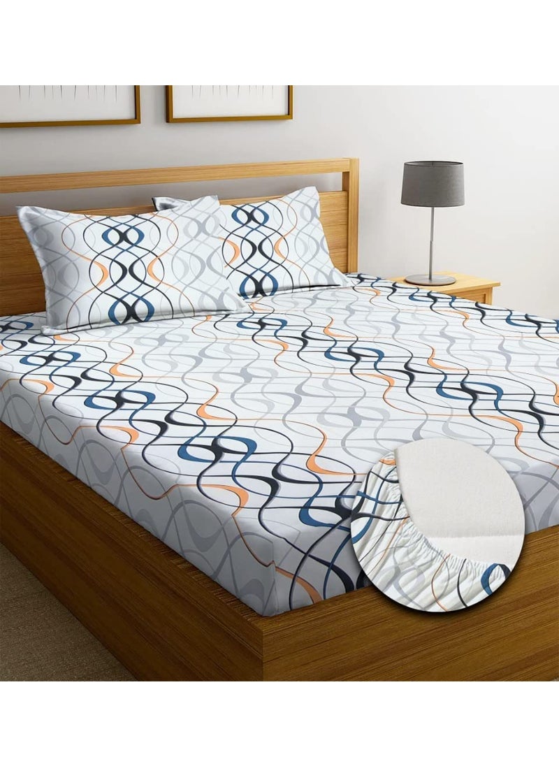 Castiqa Elastic Fitted Supersoft Premium Brushed Cotton 200TC Double Bedsheets King Size 78x72 Inch with 2 Pillow Covers Fits Upto Mattress of 10 Inches White Aly