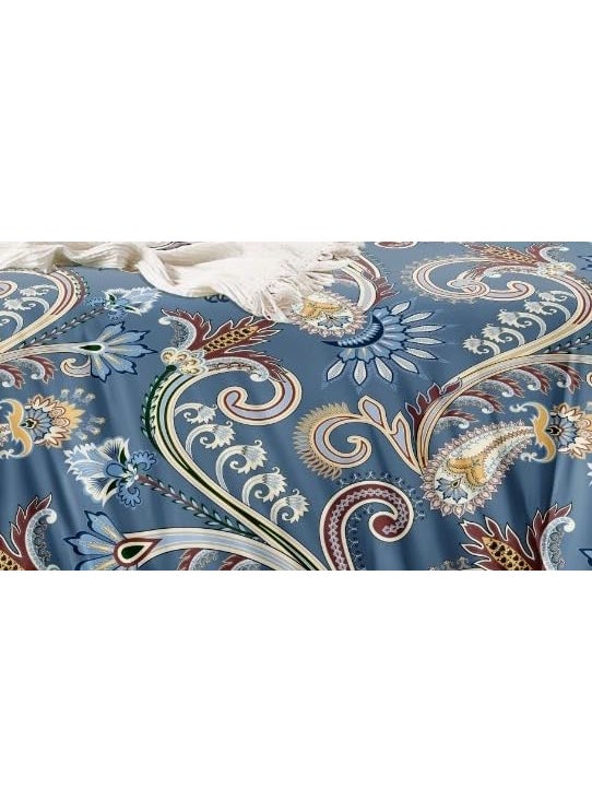 DECOR2ADMIRE 300 TC Soft Glace Cotton Queen Size Abstract Printed Premium Double Bedsheet with Two King Size Pillow Covers for Home 90 Inches x 100 Inches Blue Floral
