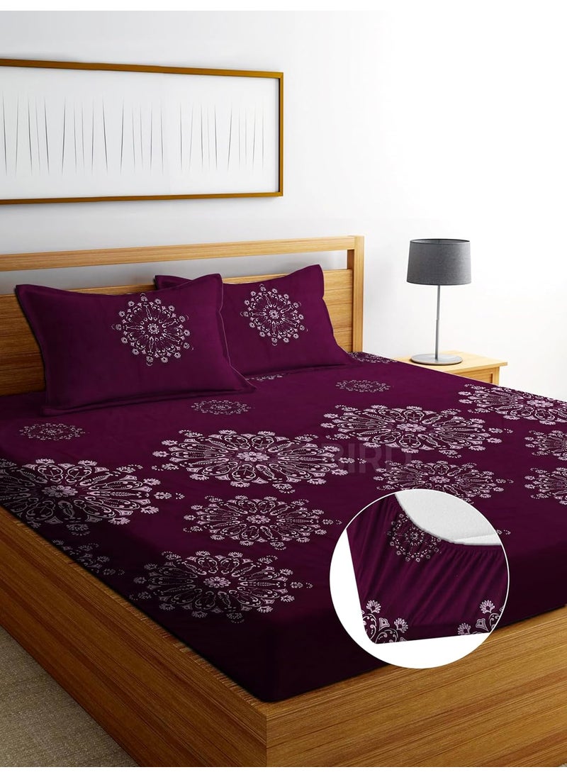 RAREBIRD 300 TC Cotton Feel All Around Elastic Fitted Queen Size Bedsheets Supersoft Elastic Fitted Double Bedsheet with 2 Pillow Covers Size 60x78x8 Inches