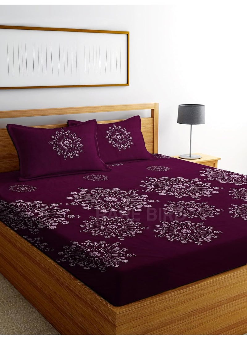 RAREBIRD 300 TC Cotton Feel All Around Elastic Fitted Queen Size Bedsheets Supersoft Elastic Fitted Double Bedsheet with 2 Pillow Covers Size 60x78x8 Inches