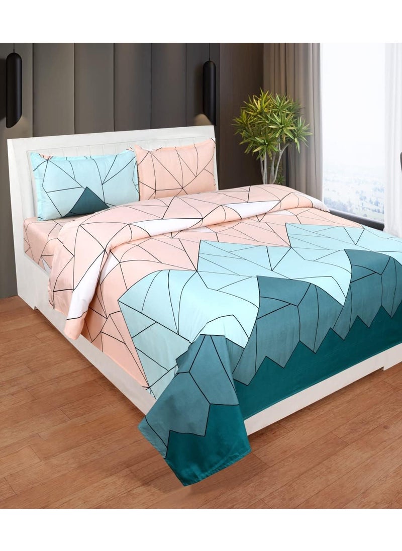 DECOMIZER Xl Microfiber Soft Cotton Queen Geometric Bedsheet For Double BedQueen Size 90 Inches X 100 Inches230 X 250 Cm With 2 Large Size Pillow Covers Without JointBeige Green