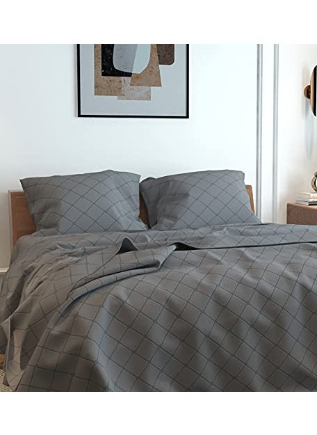 BELVOSTUM Homes Luxury Bedsheets Embossy Tangy Triangle 100 Microfiber Solid Bedsheet Double Bed with 2 Pillow Covers Tangy Grey Double