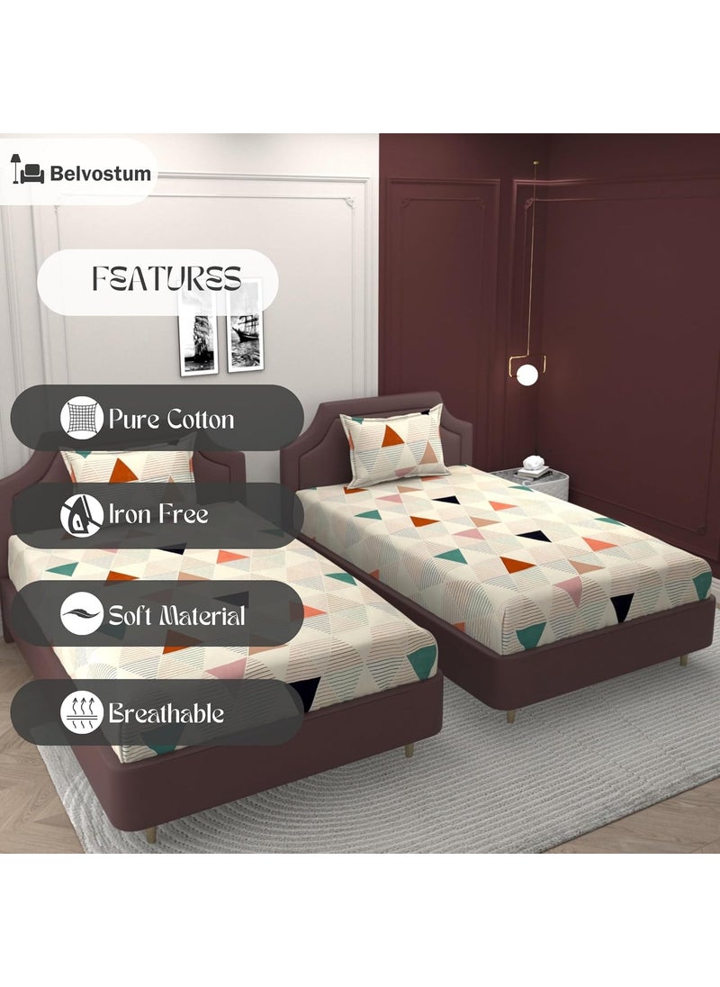 BELVOSTUM 250TC Soft Microfiber Printed Bedsheet for Single Bed Single Bed Sheet or Bed Cover Single Bed Single Bedsheet with 1 Pillow Cover Size 90in x 60in Pack of 2 Multicolor Triangle