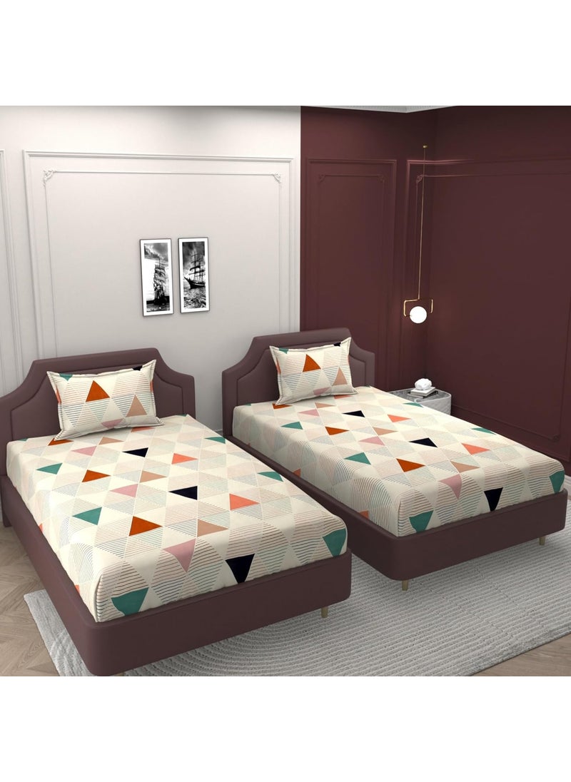BELVOSTUM 250TC Soft Microfiber Printed Bedsheet for Single Bed Single Bed Sheet or Bed Cover Single Bed Single Bedsheet with 1 Pillow Cover Size 90in x 60in Pack of 2 Multicolor Triangle