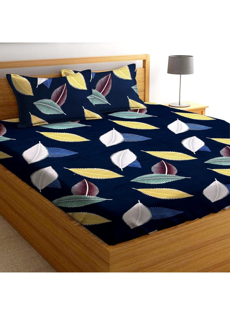 AEROHAVEN 180TC Glace Cotton Abstract Fitted Double Queen Bedsheet with 2 King Size Pillow Covers 72 x 78 GCB23 Blue
