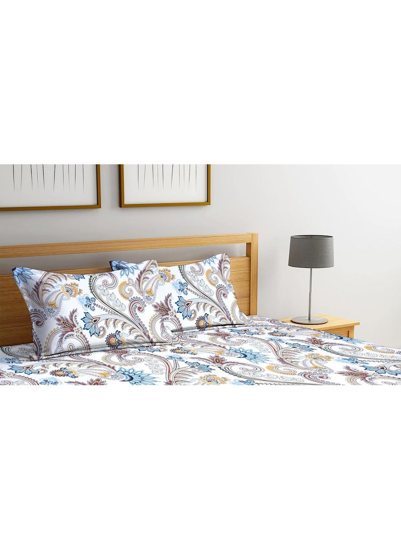 SJH DECOR Premium Cotton 220 TC Elastic Fitted Bedsheets with 2 Pillow Covers King Bed with All Around Rubber Wrinklefree Supersoft Breathable Size78 x7210 inches Print Floral White and Blue
