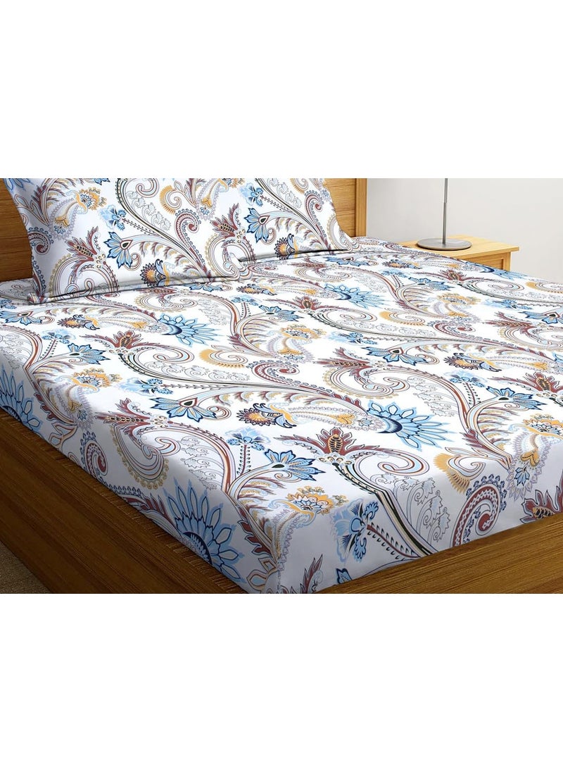 SJH DECOR Premium Cotton 220 TC Elastic Fitted Bedsheets with 2 Pillow Covers King Bed with All Around Rubber Wrinklefree Supersoft Breathable Size78 x7210 inches Print Floral White and Blue