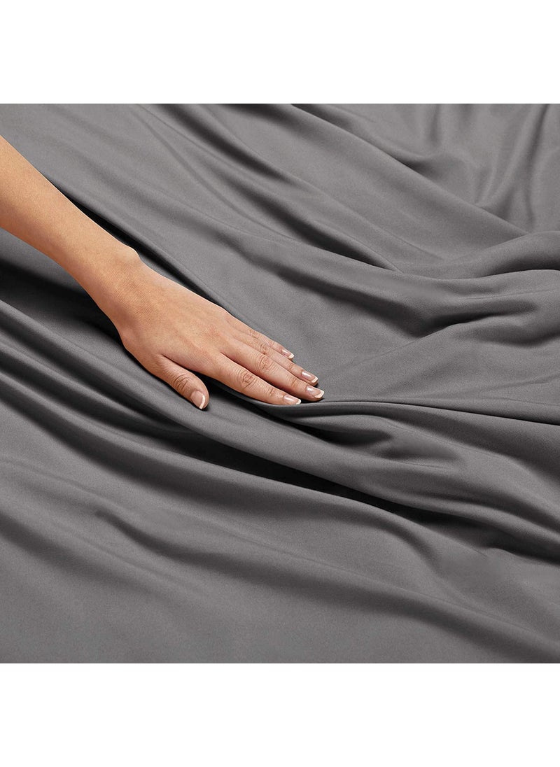 YUKU 210 Tc Satin Solid Double Queen BedSheet 90x100 inches 1 Bedsheet with 2 Pillow Covers for HomeHotelsGuest HouseVillas90 X 100 Dark Grey 1
